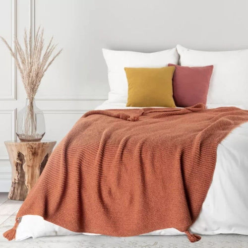 Pled 1 Koc narzuta z frędzlami Eurofirany ceglasty