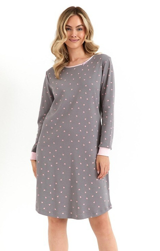 493 Koszula nocna damska Cana grafitowa – bawełna interlock, serduszka, długi rękaw