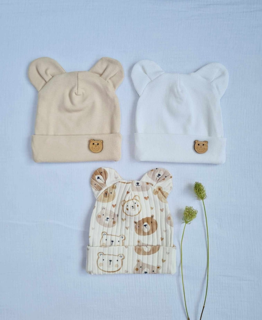 3715Ecri Teddy Czapka z uszkami Marija - ecru