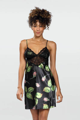 Flowers Halka satynowa koszulka damska DKaren - DK-HA 08 czarny