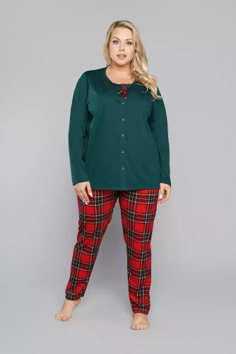 Zorza piżama damska długi rękaw, spodnie Italian Fashion - czerwony/druk 