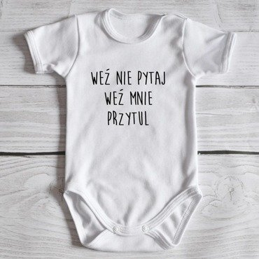 Body krótki rękaw "Weź nie pytaj weź mnie przytul" Moocha białe