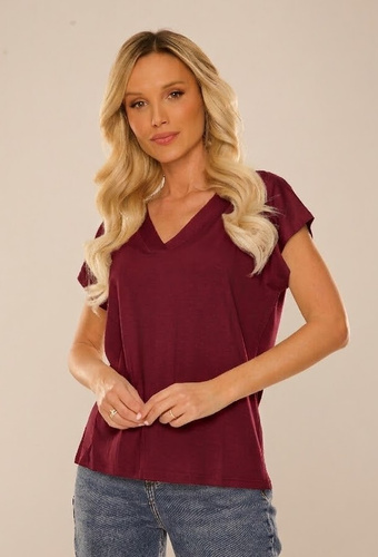 774 Vendy Bluzka damska De Lafense – wiskoza, krótki rękaw -bordowa