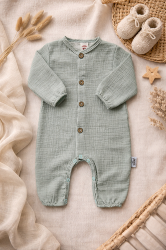 Pajac muślinowy Just Muslin 02235BSM Makoma mint– lekki, oddychający, 100% bawełna