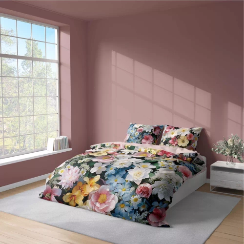 5313 A Pościel z mikrofibry kolorowa kwiaty Detexpol różowy