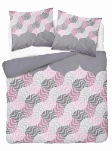 5631 B Pościel flanelowa Pastel Flowers Detexpol szaro-różowe fale geometryczne– ciepła, miękka i elegancka