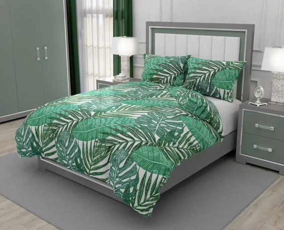 Elegant 026 Pościel bawełniana liście Faro zielony