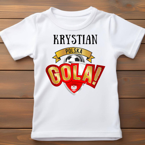 "Polska gola z imieniem" Koszulka dziecięca krótki rękaw Moocha biały