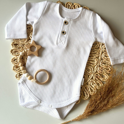 BP092 Prążek Body polo z długim rękawem Mamatti - biały