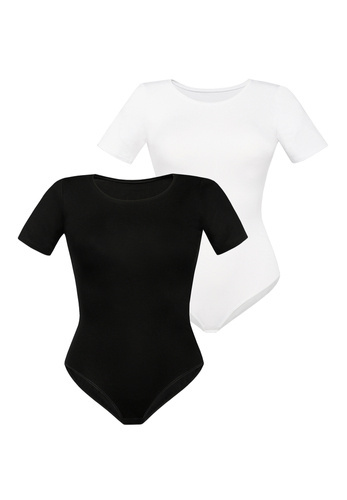 2403-2 Shirty Body damskie z krótkim rękawem 2-pack Teyli  czarny-biały