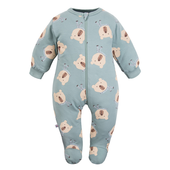 Beary Cool Pajac niemowlęcy Eevi– szałwiowy w misie, bawełna, ze stópkami