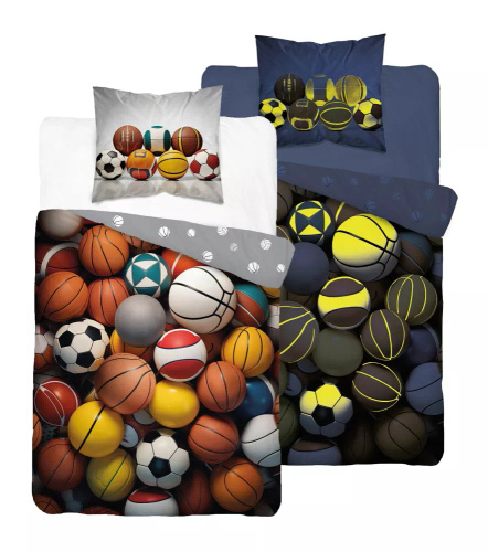 5552 A Fluo 95 Pościel świecąca w ciemności mix piłek sportowych | 100% bawełna | Dla dzieci Detexpol 
