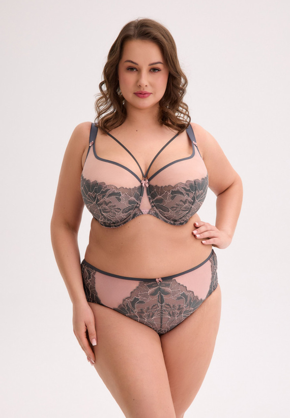 GFP 1318 Priya Figi damskie Gaia – grafitowo-różowe maxi, koronkowe i eleganckie