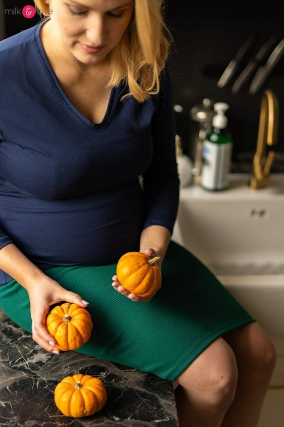 Spódnica ciążowa Tummy z dzianiny w prążki Milk&Love butelkowa zieleń