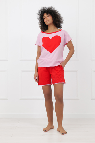 Piżama Sabrina Italian Fashion 100% bawełna – krótki rękaw, szorty- różowa