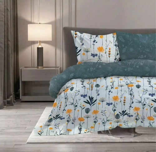 Elegant 013 Pościel satynowa kwiaty Faro szary