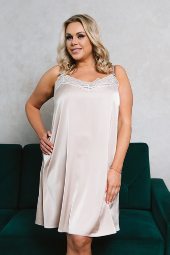 Dotyk koszula nocna wąskie ramiączko, krótka Italia Fashion - beżowy