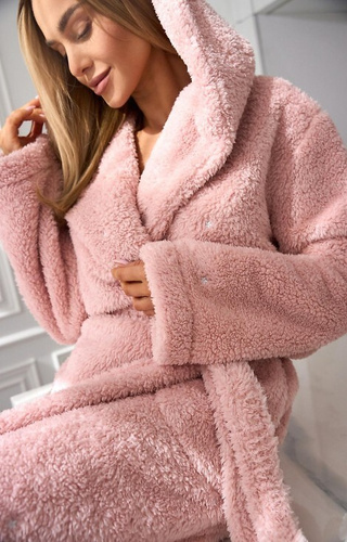 2559 Liv Szlafrok damski L&L z kapturem pudrowy róż  – krótki i wygodny