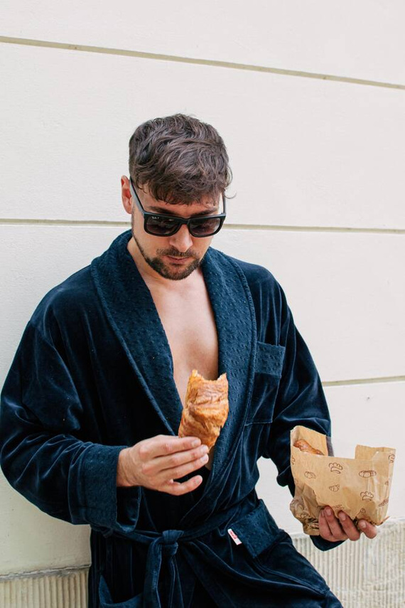 712 Welur szlafrok męski De lafense - granatowy