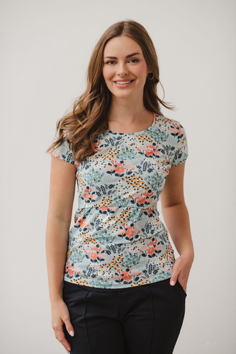 Milk Shirt Bluzka do karmienia i ciążowa z krótkim rękawem Milk&Love łąka na błękitnym