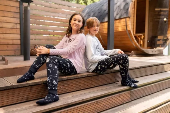 Umbra Piżama dziewczęca, długi rękaw i spodnie Italian Fashion- łososiowy/druk