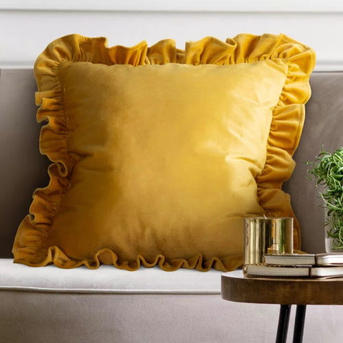 Poszewka 45x45 Brenda szałwiowa welwet Eurofirany falbanki musztardowy