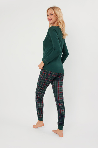 Foggia Piżama Damska długi rękaw, długie spodnie Italian Fashion - zielony/druk