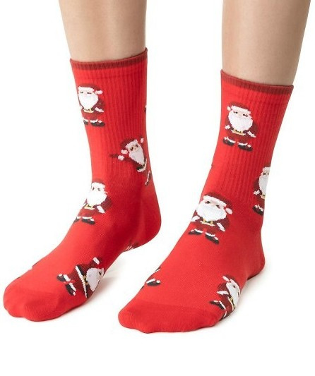 ART.136 Skarpety świąteczne damskie Steven czerwony 140– bawełniane, ciepłe, zimowy wzór	