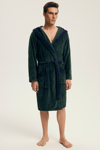 Szlafrok męski Henderson 43377 Natch zielony– kaptur, ciepła dzianina, komfort i elegancja