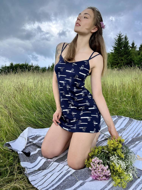 659 Cat Love Koszula nocna na ramiączkach Forex - granatowy