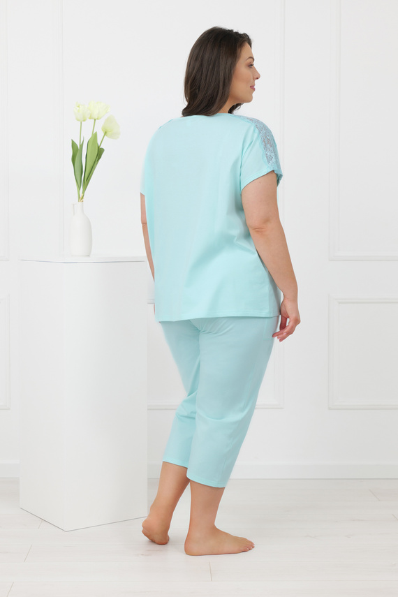 Piżama damska Sensual Italian Fashion bawełna 3/4 koronka-turkusowy