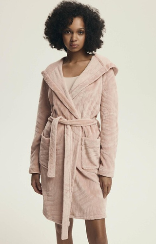 43602 Devyn  Szlafrok damski z kapturem Henderson dusty rose – krótki, ciepły, welurowy