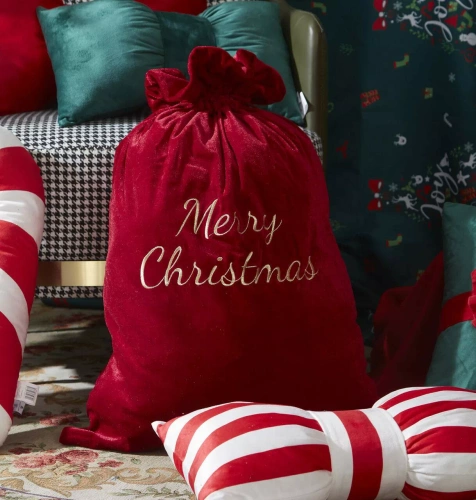 Worek na prezenty świąteczny Merry 52x80 bordowy welurowy Spod Igły i Nitki