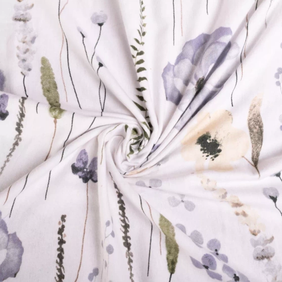 F-90 Pościel flanelowa kwiaty Matex biały/niebieski