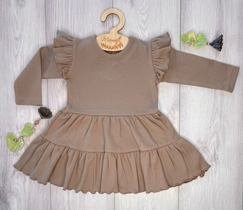 SP516 Mamatti sukienka z motylkami, bawełna 97% elastan 3%, latte