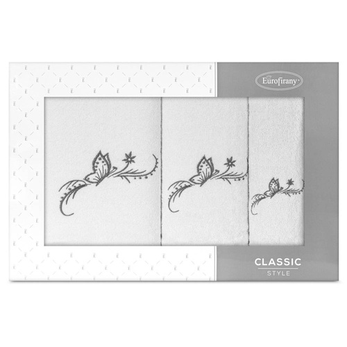 Fairy Komplet ręczników z haftem z motywem motyli Eurofirany biały/grafitowy