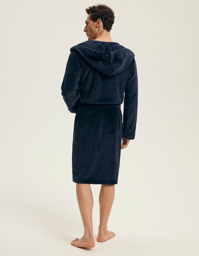 Szlafrok męski Henderson 43374 Naps navy– kaptur, ciepła dzianina, komfort i elegancja