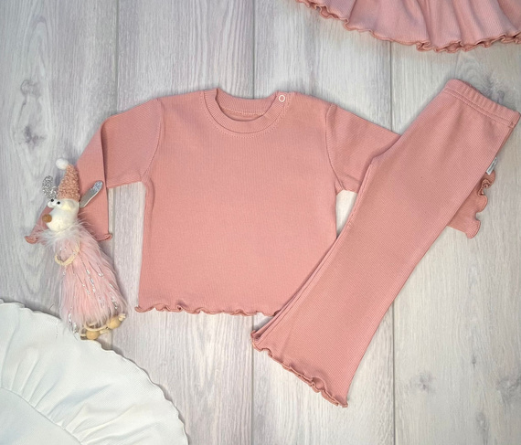 Legginsy prążek dzwony Mamatti  LJ803 97% bawełna elastyczne - brudny róż 