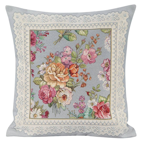 Poszewka zdobiona tkanym motywem kwiatowym Eurofirany popielaty