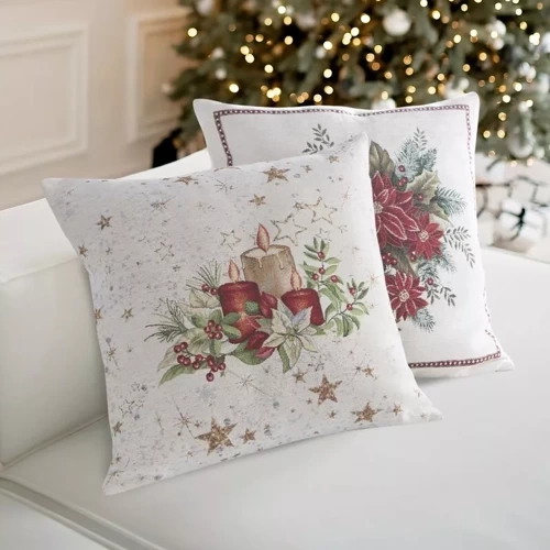 Chp 1270 Poszewka świąteczna gobelinowa stroik Eurofirany beżowy