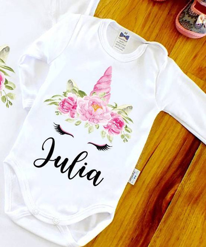 "JEDNOROŻEC z imieniem" Body długi rękaw Moocha biały