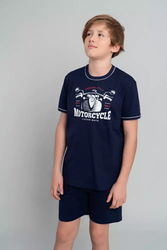 Gibson Piżama chłopięca krótki rękaw, spodnie Italian Fashion- granat