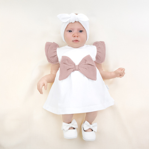 141275 Sukienko-body z krótkim rękawem Nicol - pudrowy