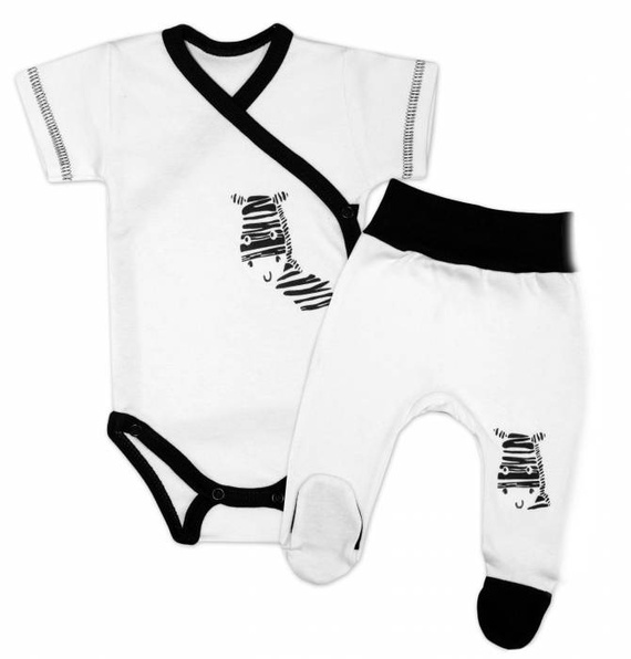 Komplet Body krótki rękaw + Półśpioch "Zebra" Terjan - biały