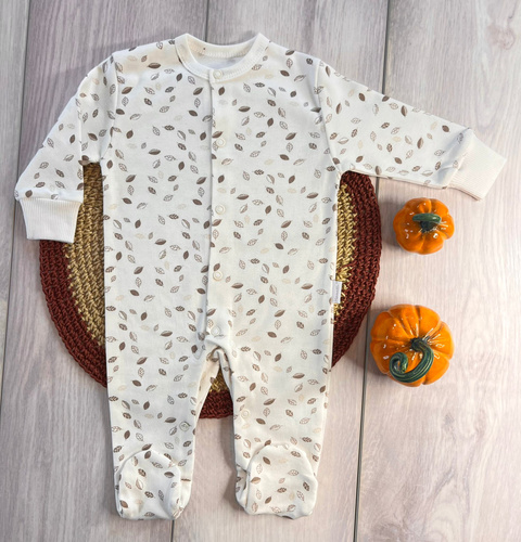 Mamatti pajacyk niemowlęcy PA15440 listki – bawełna, na napy