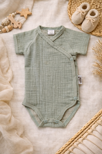 Body muślinowe Just Muslin 03235KMI Makoma mint– krótki rękaw, kopertowe, 100% bawełna