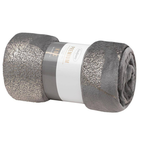 Ginko 2 Koc narzuta z mikrofibry z błyszczącym nadrukiem liści Eurofirany miodowy