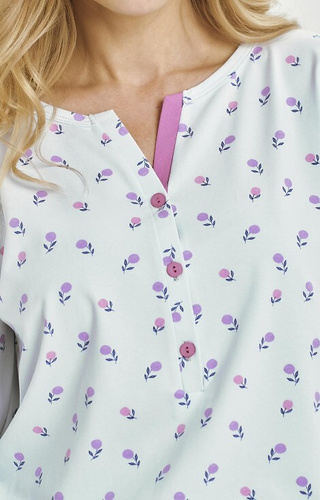 3446 Yolanda Piżama damska Taro błękitna – koszulka wiskozowa 7/8, bawełniane spodnie