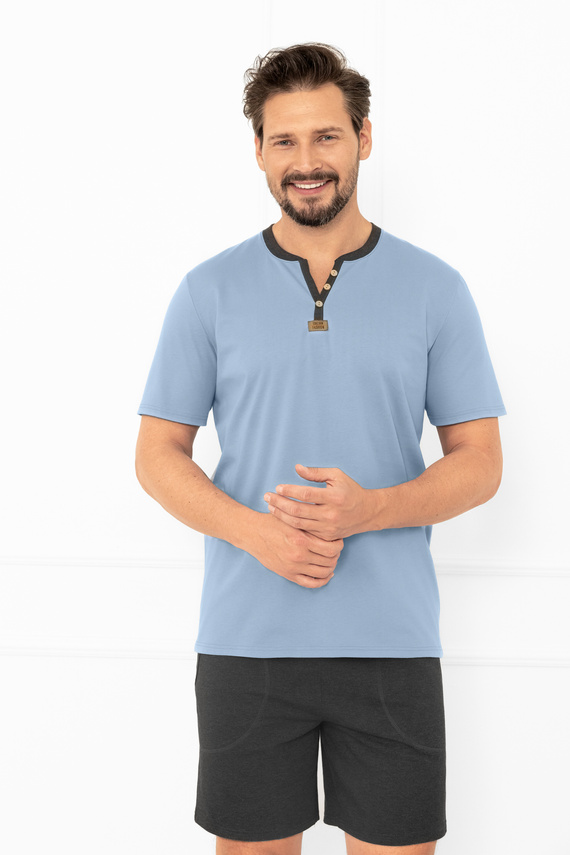 Juliusz Piżama męska Italian Fashion stalowa – krótka, bawełna, elegancka