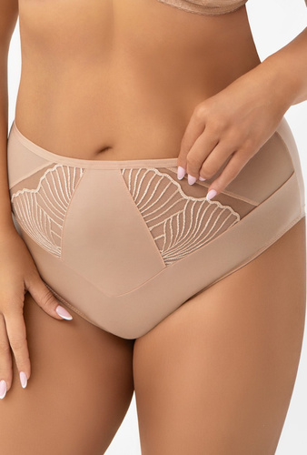 Figi Lotta F007 Gorsenia migdałowe – wysokie majtki z haftem i microfibry